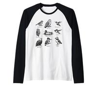 Vintage Birds Field Guide Illustration Naturalist Birders Raglan Baseball Tee