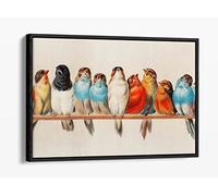 Vintage Birds On A Perch Decor Canvas Floater Frame Print Picture Art - Black Frame 24 inch wide x 16 inch high