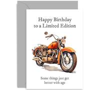 Vintage Birthday Card for Him, 'Limited Edition' Gift, Classic Motorcycle Graphic Design, for Friend Colleague Family, Blank Inside with Envelope