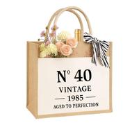 Vintage Birthday Gift for Women, Mother and Girlfriends Sustainable Jute Bag Gift Bag Jute Bag Shopping Bag Made of 100% Jute and Cotton, 40th Birthday, M