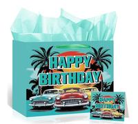 Vintage Birthday Party Gift Bag Happy Birthday Wrap Bags with Wrapping Tissue Paper Greeting Card Ribbon Handle for Men I am Not Old I am Classic Themed Party Decor Vintage Car Theme Party Supplies