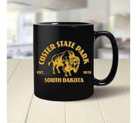 Vintage Bison Custer State Park South Dakota Travel Souvenir Black Mug (Black, 11oz)