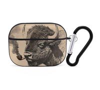 Vintage Bison Smoking Cute Case Compatible with AirPods Pro Protective Cover with Keychain