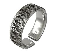 Vintage Black 925 Sterling Silver Elder Futhark Runes Ring Nordic Viking Jewellery for Men Women Adjustable Size M