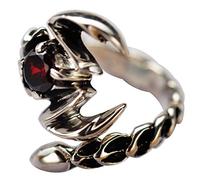 Vintage Black 925 Sterling Silver Scorpion Ring with Red Garnet Stone for Men Women Open Adjustable