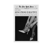 Vintage Black And White New York Newspaper Canvas Wall Art, BEING STRONG IS BEAUTIFUL, Inspirational Aesthetic Posters Decor for Bedroom, Dorm, Or Office Unframe-style 12x18inch(30x45cm)