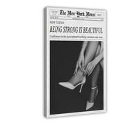 Vintage Black And White New York Newspaper Canvas Wall Art, BEING STRONG IS BEAUTIFUL, Inspirational Aesthetic Posters Decor for Bedroom, Dorm, Or Office Frame-style 20x30inch(50x75cm)