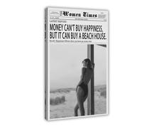 Vintage Black And White Newspaper Canvas Wall Art Fashion The Women Times Quote Print Posters for Stylish Modern Beach House Coastal Living Room Elegant Home Decor Frame-style 16x24inch(40x60cm)