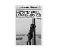 Vintage Black And White Newspaper Canvas Wall Art Fashion The Women Times Quote Print Posters for Stylish Modern Beach House Coastal Living Room Elegant Home Decor Unframe-style 20x30inch(50x75cm)