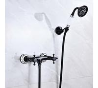 Vintage Black Antique Bath Mixer Taps with Shower - Wall Mounted Dual Control Shower Mixer Tap for Elegant Bathroom Design