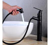 Vintage Black Basin Faucet - Retro Single Handle Waterfall Mixer, Pull-Out Design for Hot & Cold Water, Brass Expandable Sink Tap - Perfect Bathroom Upgrade