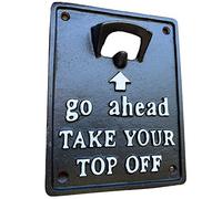 Vintage Black Cast Iron 'Take Your Top Off' Beer Pub Wall Mounted Bottle Opener