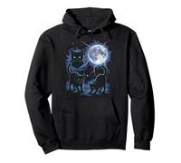 Vintage Black Cat 90s Retro Aesthetic Moonlight Lightning Pullover Hoodie