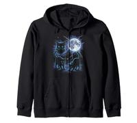 Vintage Black Cat 90s Retro Aesthetic Moonlight Lightning Zip Hoodie