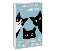 Vintage Black Cat Bathroom Signs Decor Funny Wooden Cat Art Desk Decor Retro Bathroom Art Welcome To The Bathroom Sign For Restroom