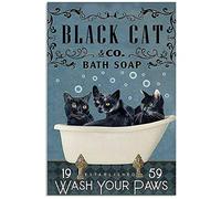 Vintage Black Cat Co Bath Soap Wash Your Paws Poster Art Print Decor Home Wall Art Decor Metal Sign Poster 8x12 inches