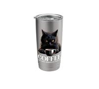 Vintage Black Cat Drinking Coffee Because Murder is Wrong Stainless Steel Insulated Tumbler