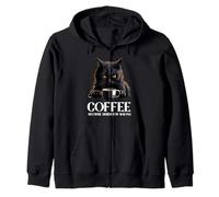Vintage Black Cat Drinking Coffee Because Murder Is Wrong Zip Hoodie