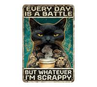Vintage Black Cat Metal Sign Black Cat Every Day Is A Battle Novelty Metal Poster Home Kitchen Bathroom Aluminium Sign Art Wall Decor 12x8 Inch