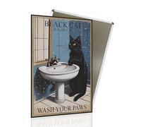 Vintage Black Cat Metal Sign, Black Cat Wash Your Paws Funny Cat Sign Wall Decor for Bedroom Bathroom Retro Metal Tin Sign, Metal Cat Sign Home Decor For Cat Lovers 8x12″