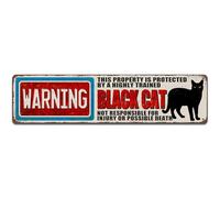 Vintage Black Cat Metal Sign, Warning This Property Is Protected By A Highly Trained Black Cat Sign Funny Tin Signs 16x4 Inch