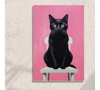 Vintage Black Cat Sitting On A Chair Poster Wall Art Minimalist Aesthetic Girl Room Animal Prints Living Room Decor(50x70cm/Inner frame)