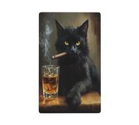 Vintage Black Cat Sitting On Wooden Table Single Toggle Blank Wall Plate Light Switch Cover Decorative 1 Gang for Kitchen Room Bathroom Size 11.4x7cm