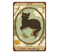 Vintage Black Cat Tin Sign Retro Tarot Card Metal Sign Poster Wall Art Decor Bathroom Dorm Room Home Decor Gifts for Cat Lover - World