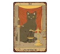 Vintage Black Cat Tin Sign Retro Tarot Card Metal Sign Poster Wall Art Decor Bathroom Dorm Room Home Decor Gifts for Cat Lover - Justice