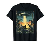 Vintage Black Cat UFO Alien Abduction Retro Sci-Fi T-Shirt