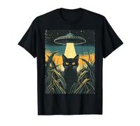Vintage Black Cat UFO Alien Abduction Space Sci-Fi T-Shirt