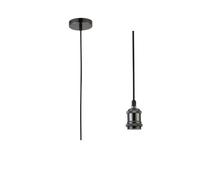 Vintage Black Chrome Textile Braided Wire Pendant, Metal E27 Bulb Holder and Ceiling Rose, and black textile Cable