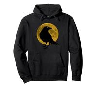 Vintage Black Crow Raven Bird Silhouette Full Harvest Moon Pullover Hoodie