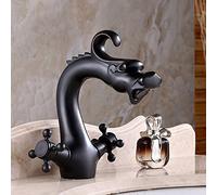 Vintage Black Dragon Faucet Retro Bathroom Basin Mixer Tap with Two Cross Handles Brass Oil Rubbed Bronze Finish Short Spout Matt Brushed Surface