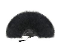 Vintage Black Feather Hand Fan 50cm - Folding Handheld Fans for Women - Wedding Accessory