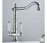 Vintage Black French Faucet - Hot & Cold Kitchen Basin Mixer, Chrome Double Handle, Elegant Plated Design for Modern Home Décor