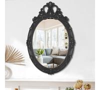 Vintage Black Hanging Wall Mirror Wall Decor 24"x16" Antique Oval Carved Wood Frame Bathroom Mirror Vanity Rustic Wall Mounted Mirrors Decorative Farmhouse Mirrors for Bedroom Living Room