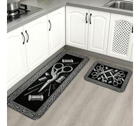 Vintage Black Kitchen Mats for Floor, Scissors and Threads Patterned Soft Mats, All Season Cushioned Comfort Washable Decor Rugs for Kitchen Sinks Laundryroom Bathroom 2pcs
