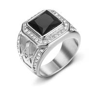Vintage Black Onyx Gemstone Ring for Men,Stainless Steel Freemasonry Masonic Agate Ring Stone Signet Ring Unique Biker Stone Obsidian Diamond Ring Fashion Jewelry, Metal, Cubic Zirconia