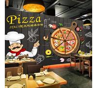 Vintage Black Plank Pizza Fast Food Restaurant 3D Wallpaper Silky Texture Home Study Office Grey Dining Room Sofa Bedroom Living Room TV Backdrop-200cm×140cm