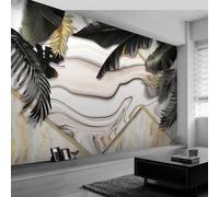 Vintage Black Plant Leaf Imitation Marble 3D Wallpaper Easy Install Feature Office Living Room Sofa Bedroom TV Background Wall Decoration-200cm×140cm