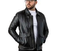 Vintage Black Real Leather Jacket for Men, A-2 Aviator Shirt Collar Coat
