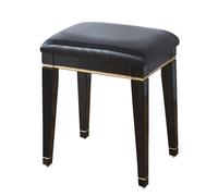 Vintage Black Vanity Stool for Makeup, Velvet Upholstered Seat with PU Padded Cushion & Sturdy Black Legs - Stylish Square Design
