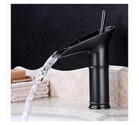 Vintage Black Waterfall Bathroom Sink Faucet - Modern Tall Basin Mixer Tap with Single Lever Handle for Traditional Washroom Design (31cm Height) - Stylish Easy Install