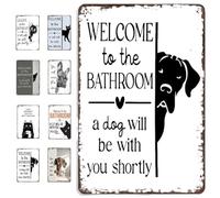 Vintage Black & White Cat Wall Art, Cats Bathroom Sign - Welcome to the Bathroom, A Cat Will Be with You Shortly, Funny Metal Tin Signs, For Restroom or Toilet Decor, Retro Poster Accessories (D)