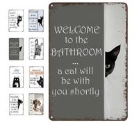 Vintage Black & White Cat Wall Art, Cats Bathroom Sign - Welcome to the Bathroom, A Cat Will Be with You Shortly, Funny Metal Tin Signs, For Restroom or Toilet Decor, Retro Poster Accessories(B)