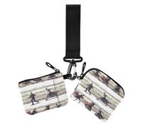 Vintage Black White Skeleton Dancer Musical Score Dual Coin Purse Credit Card Holder Wallet Minimalist Zipper Wallet Coin Bag with Keychain for Lady 2 Pcs, vintage Black white skeleton dancer musical