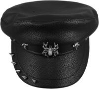 Vintage Black Wide Brim Navy Hat Reliable Performance, Ergonomic Design, Versatile Application Women with Rivet Studs - Flat Top Retro Sailor Cap - Punk Style Nautical Fedora for Streetwear and Cru...