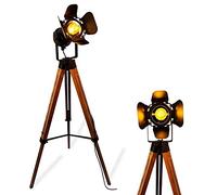 Vintage Black Wood Tripod Floor Lamp for Living Room, Modern Industrial Metal Nautical Cinema e27 Standing Corner Searchlight - Rustic Reading Adjustable Desk Table Light for Bedroom Office Decoration