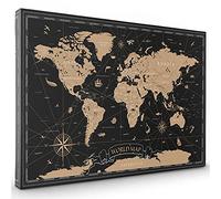Vintage Black World Map Canvas Art | Framed Map of the World